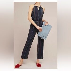 Anthropologie Dolan Navy Marin Striped Halter Jumpsuit Cotton Size XS